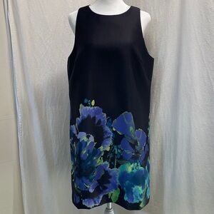 Tahari ASL Black and Blue Floral Mini Dress